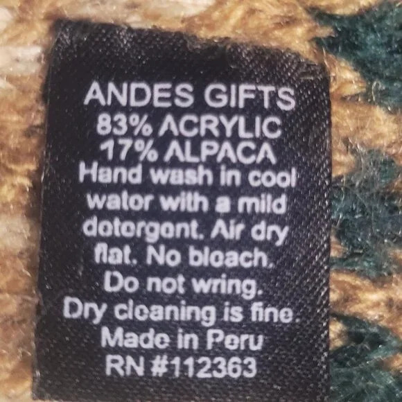 NWT! Andes Gifts Fair Trade Handmade Alpaca Blend Blue/Gray/Tan Pattern w/Fringe - Picture 10 of 10